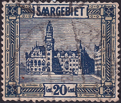 Германия , СААР 1922 год . Ратуша, Саарбрюккен 20 c . Каталог 0,55 фунтов .